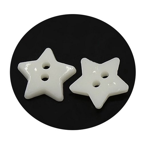 20 boutons acrylique blanc forme etoile diamètre 12 mm 2 trous - creation couture diy