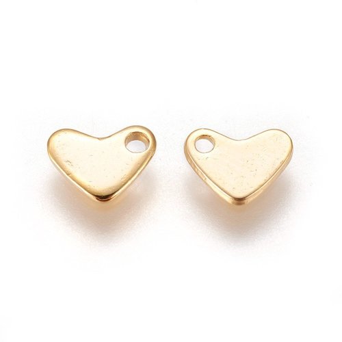 10 breloques charms perles coeur metal dore en acier inoxydable 304 - 5,5 x 7,5 mm - creation bijoux