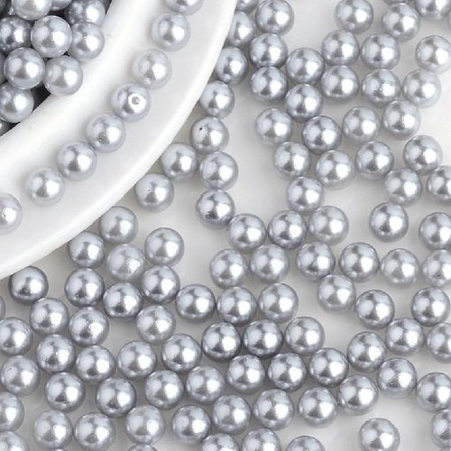 100 perles sans trou rondes acrylique gris nacré diamètre 8 mm - non percée - creation diy