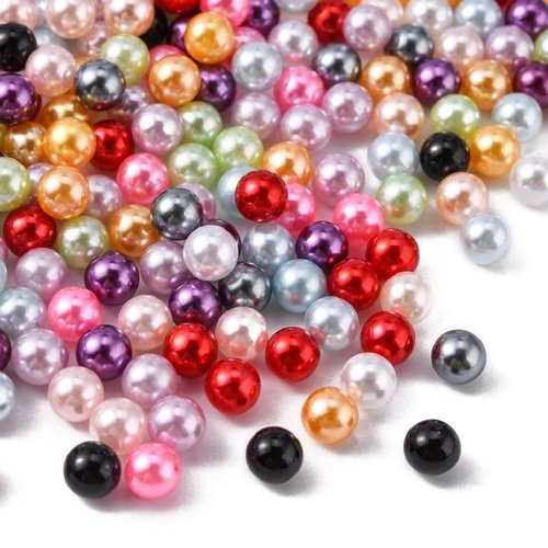 100 perles sans trou rondes acrylique multicolore nacré diamètre 6 mm - non percée - creation diy