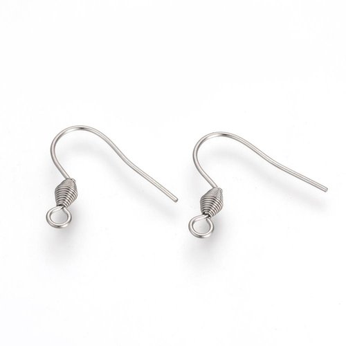 20 crochets boucles d'oreilles acier inoxydable 304 argenté 19 mm - creation bijoux perles