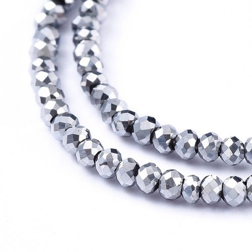205 perles en verre à facettes argenté 2 mm - 1 brin - creation bijoux diy