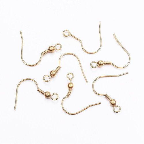 10 crochets boucles d'oreilles metal dore 20 mm acier inoxydable 304 plaqué or 24 k - creation bijoux perles