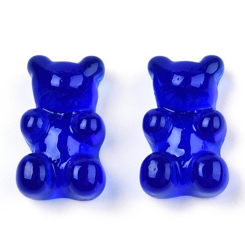 10 cabochon ours ourson bleu translucide résine 17 x 10 mm - dos plat - perles creation diy