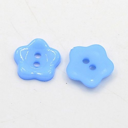 20 boutons acrylique bleu forme fleur 2 trous diamètre 12 mm - creation couture diy