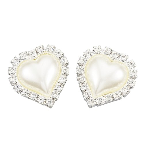 2 boutons tige coeur perle nacrée blanche et strass 22 mm acrylique - couture