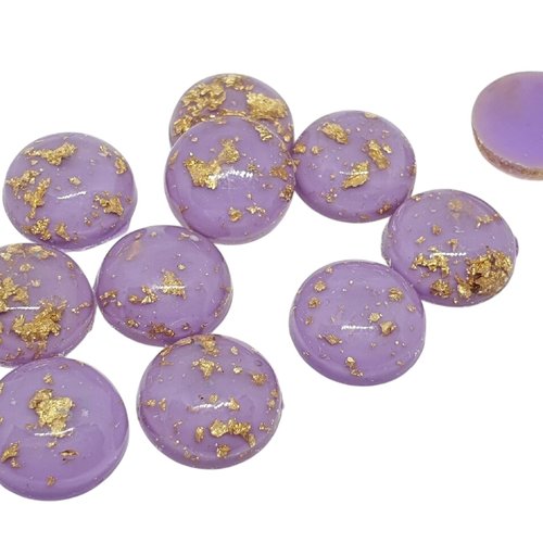 10 perles strass cabochon rond à coller acrylique violet or 12 mm - dos plat - creation diy