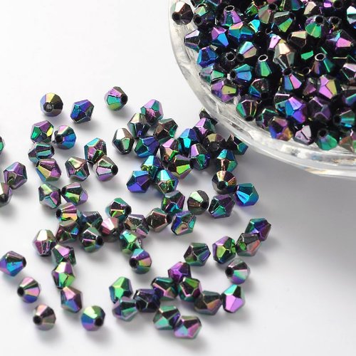 200 perles toupies bicone a facettes acrylique noir avec reflets ab 6 mm - creation bijoux