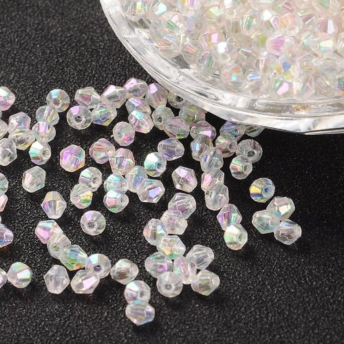 200 perles toupies bicone a facettes acrylique transparent avec reflets ab 6 mm - creation bijoux