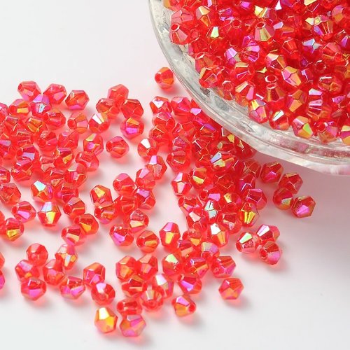200 perles toupies bicone a facettes acrylique rouge avec reflets ab 6 mm - creation bijoux