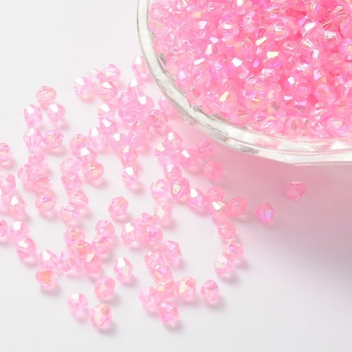200 perles toupies bicone a facettes acrylique rose clair avec reflets ab 6 mm - creation bijoux