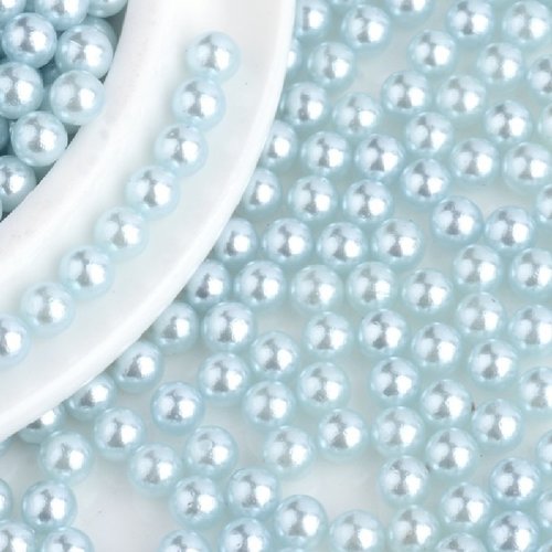 100 perles sans trou rondes acrylique bleu clair nacré diamètre 6 mm - non percée - creation diy