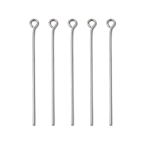 50 tiges a oeil metal argente 40 x 0,7 mm acier inoxydable 304 - creation bijoux perles