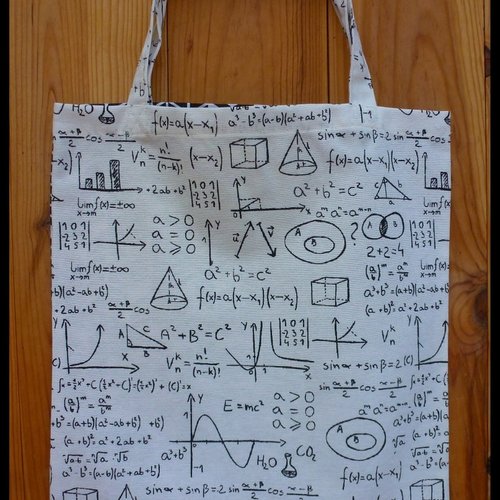 Tote bag en tissu motif "j'aime les mathématiques"