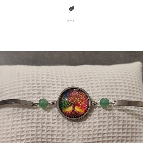 Bracelet semi rigide cabochon et pierres naturelles