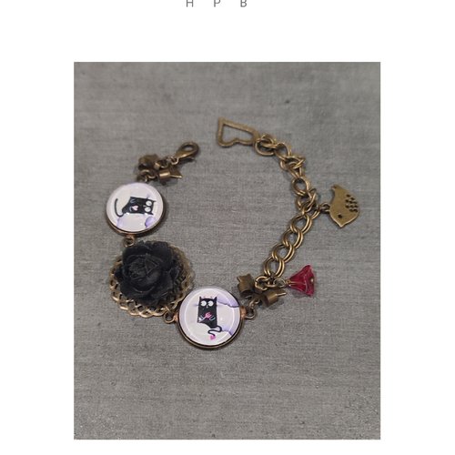 Bracelet métal bronze motif chat