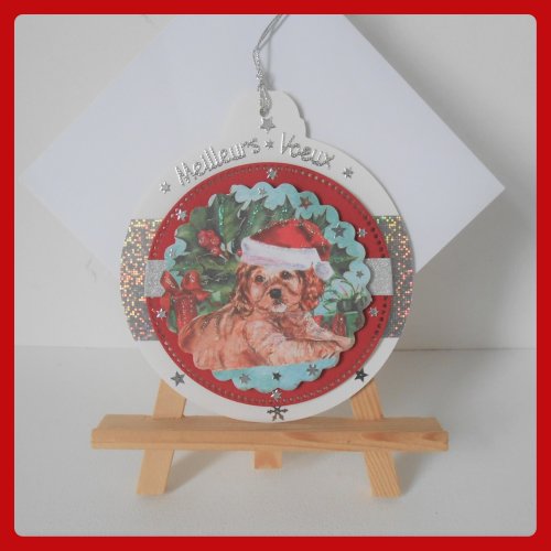 Carte De Voeux Rouge Paillettes Petit Chien De Noël Un