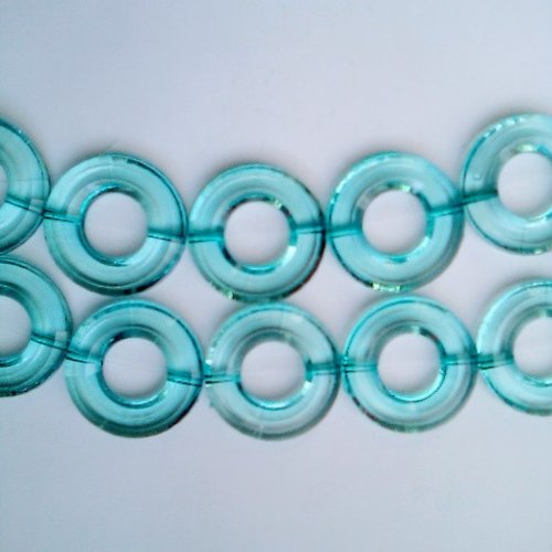 Perle anneau rond percé acrylique transparent 20 mm x 1 couleur turquoise