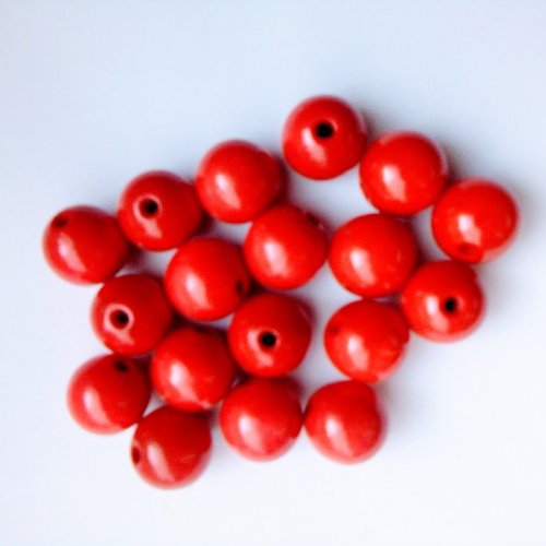 Perles en bois ronde rouge anti-salive vernies 12mm (le sachet)