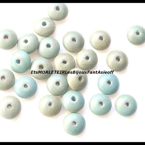 Perles en bois soucoupe bleues grises en bois x 10