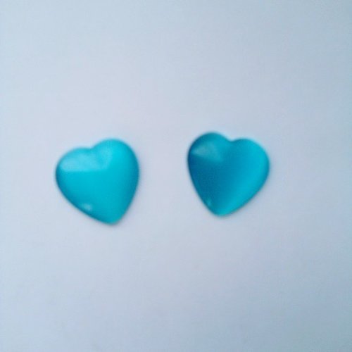 Cabochon cœur bleu turquoise œil de chat 18mmx2