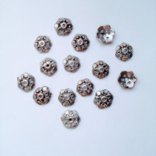 Coupelles fleurs métal argenté 15mm x15