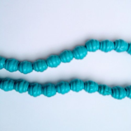 Perles striée turquoise en bois 10mm x10