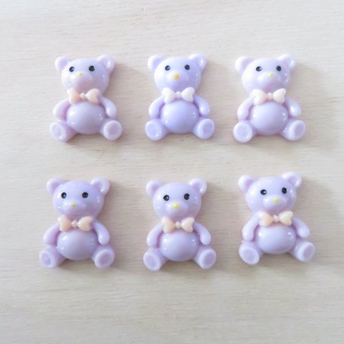 X6 embellissements oursons violet - 23 x 20 mm