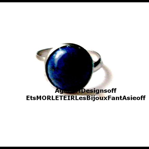 Bague bijou de créatrice en acier pierre lapis lazuli non réglable