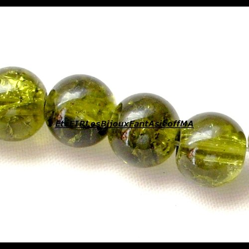 Perles en verre craquelée vert kaki 6mm x10
