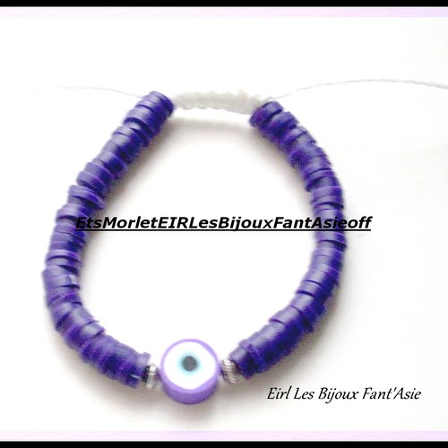 Bracelet heishi artisanal enfant violet réglable