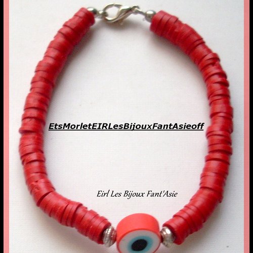 Bracelet heishi artisanal enfant rouge réglable