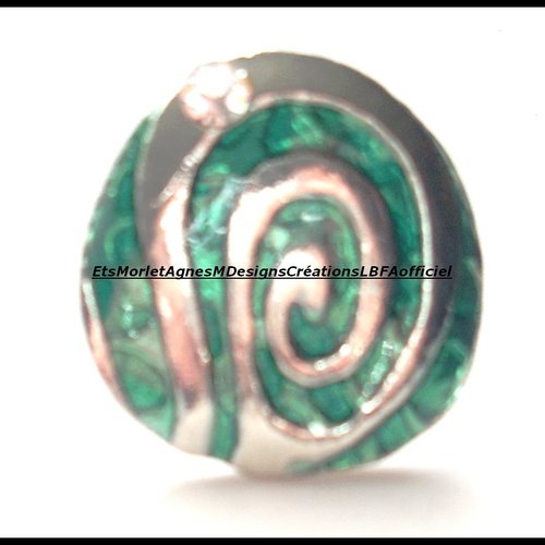 Bague en émail spirale vert argenté avec strass transparent