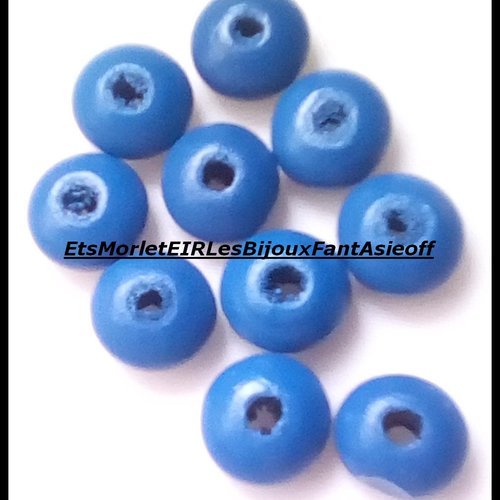 Perles en bois bleues rondes plates
