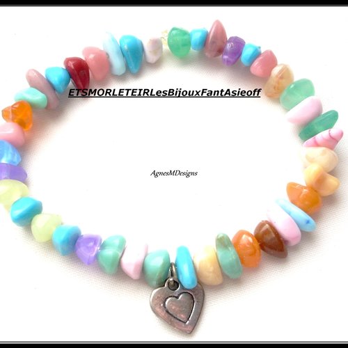 Bracelet de création élastique en perles chips multicolore enfant