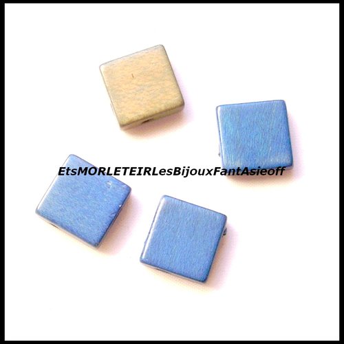 Perles en bois carrées bleues 10x 10cm