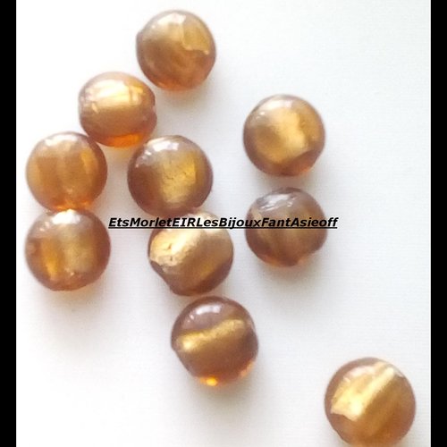 Perles galet rond 15mm marron x10