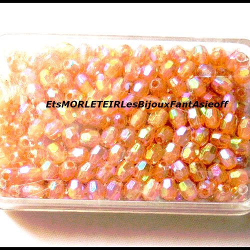Boite de perles acryliques à facettes couleur miel 4mm
