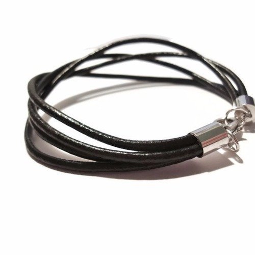 Bracelet homme, bracelet cuir noir, bracelet multi cordons, bracelet cuir