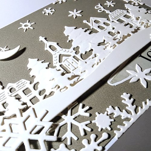 Carte de noël 3d, village enneigé, carte double