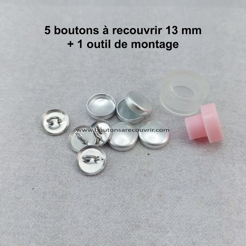 5 boutons à recouvrir 13 mm + outil