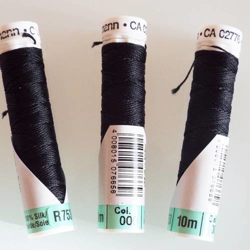 Fil cordonnet de soie gutermann - col noir - 100% soie 