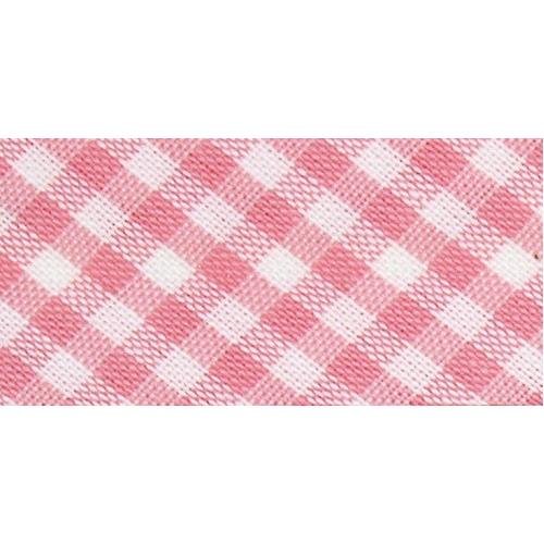 Biais vichy - 50% coton 50% polyester - 2 cm de large - rose et blanc - vendu au mètre