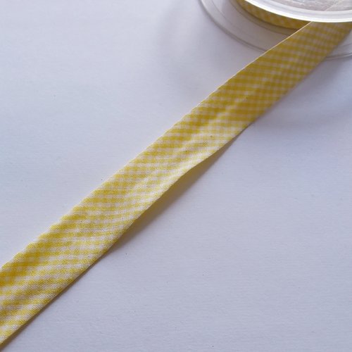 Biais vichy - 100% coton - 2 cm de large - jaune et blanc - vendu au mètre