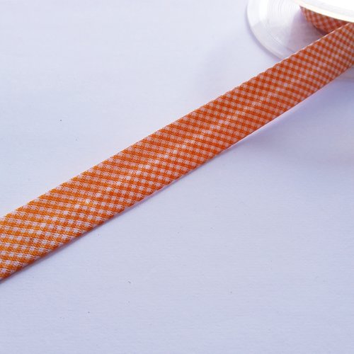 Biais vichy - 100% coton - 2 cm de large - orange et blanc - vendu au mètre