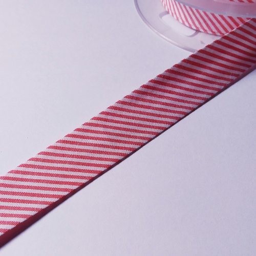 Biais rayé - 100% coton - 2 cm de large - rouge et blanc - vendu au mètre