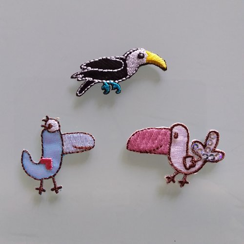 Lot de 3 oiseaux - thermocollant pour vêtement - à coudre ou à repasser - customisation 