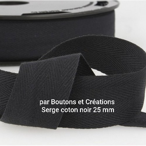 Ruban de serge - noir - 25 mm - 100 % coton