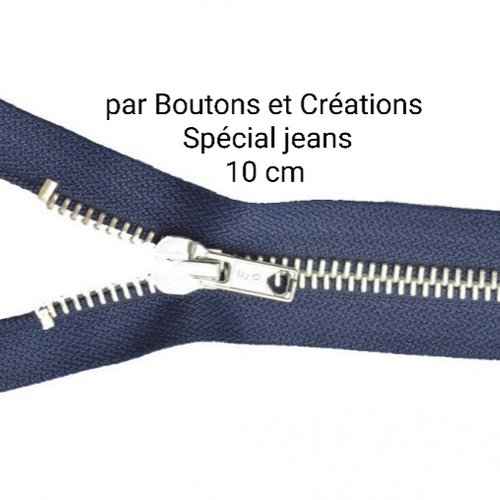 Fermeture éclair - spécial jeans - 10 cm - bleu - maille métal -