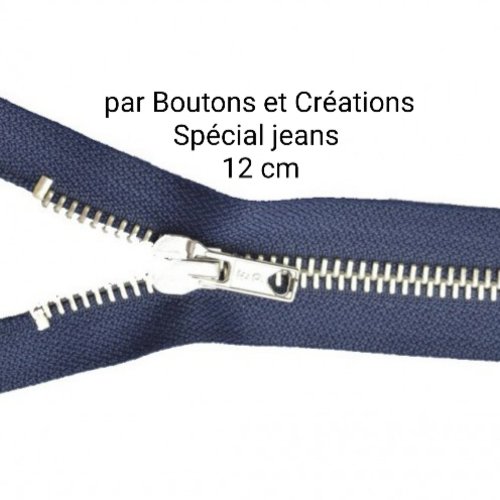 Fermeture éclair - spécial jeans - 12 cm - bleu - maille métal -
